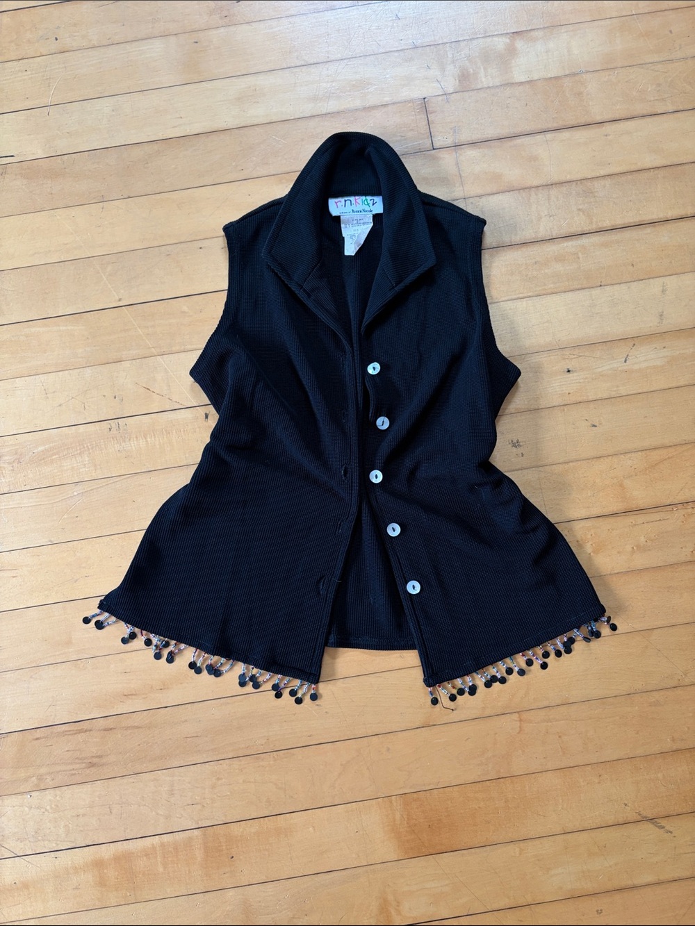 Ronni Nicole Black Beaded Hem Sleeveless Button Vest